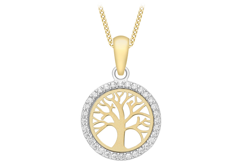 9ct Yellow Gold Zirconia  12.7mm 'Tree of Life' Pendant