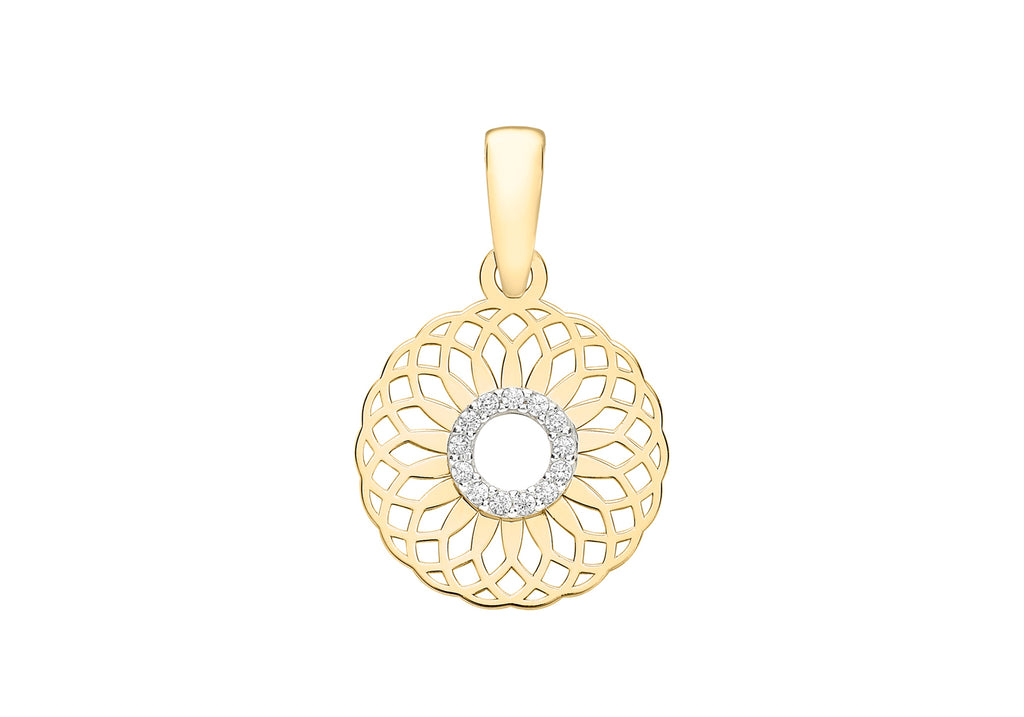 9ct Yellow Gold Zirconia  Circle 13.5mm Overlapping Spiral Pendant