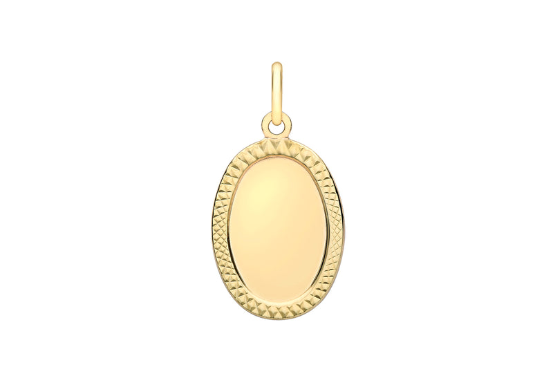 9ct Yellow Gold 11.5mm x 23.5mm Oval Patterned Border Pendant