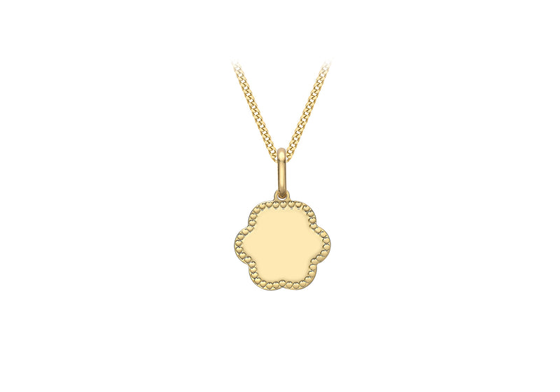 9ct Yellow Gold 12.4mm x 18.6mm Dotted Edge Flower Pendant