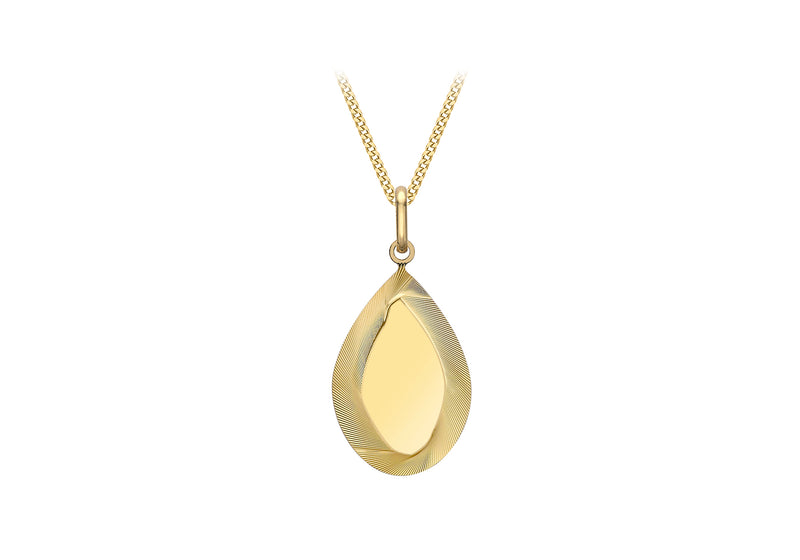 9ct Yellow Gold 13.5mm x 28.5mm onertinaed Edge Teardrop Pendant