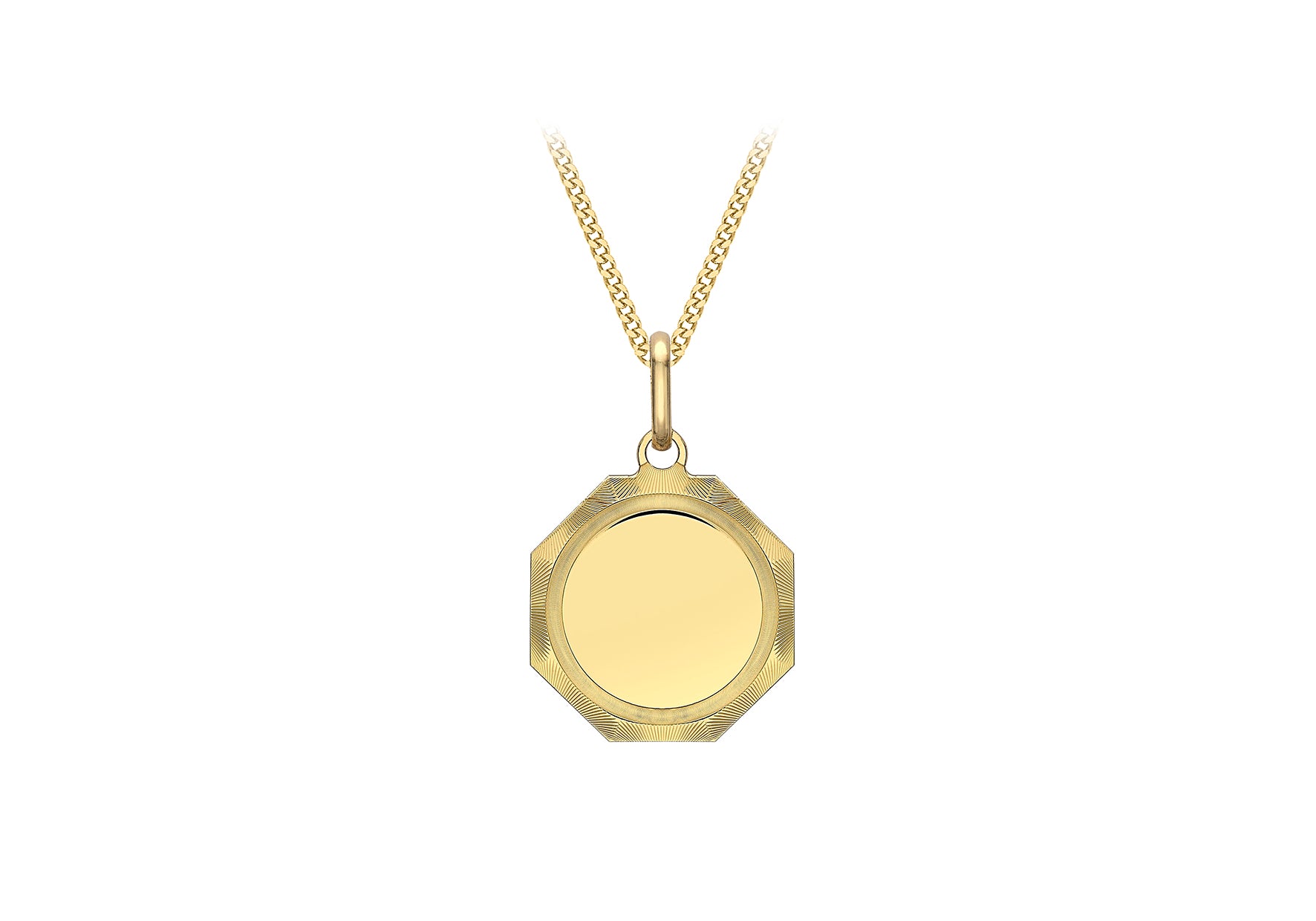 9ct Yellow Gold 14.8mm x 22.8mm onertinaed Edge Otagonal Pendant