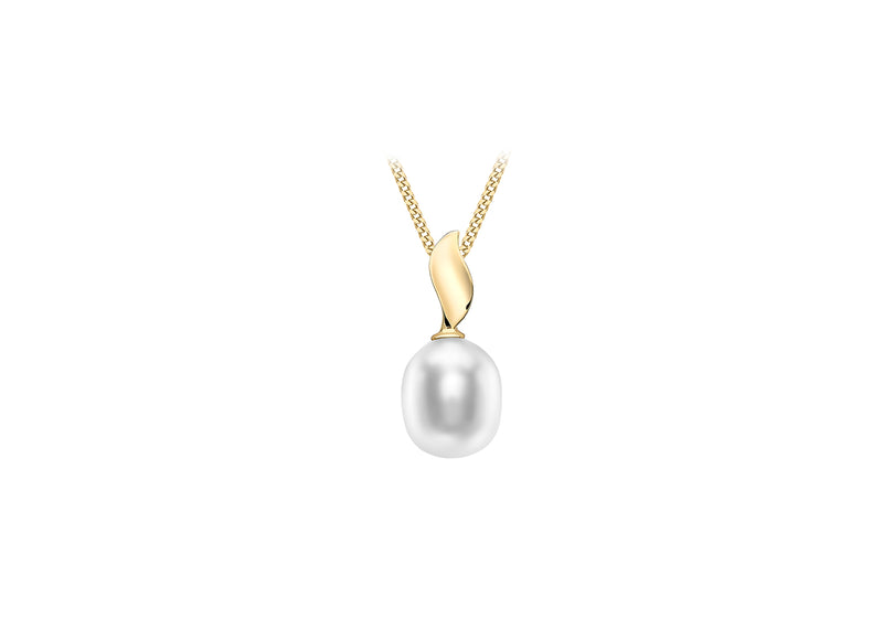 9ct Yellow Gold 6.8mm x 8mm Pearl and urved Ellipse Pendant
