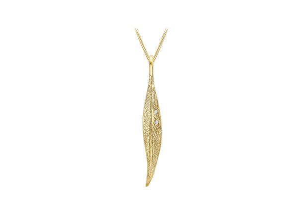 9ct Yellow Gold White Zirconia Leaf Pendant