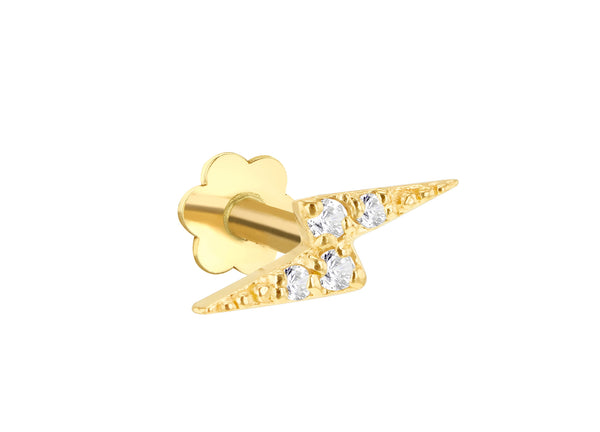 9ct Yellow White Zirconia Lightning Bolt Labret Stud