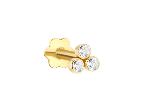 9ct Yellow Gold Trinity White Zirconia Labret Stud