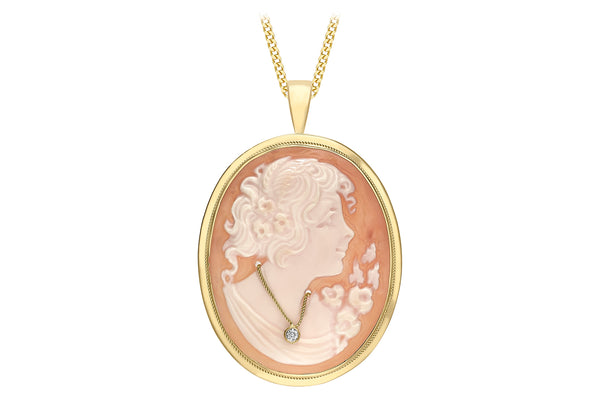 9ct Yellow Gold 0.01ct Diamond Cameo Pendant and Brooch