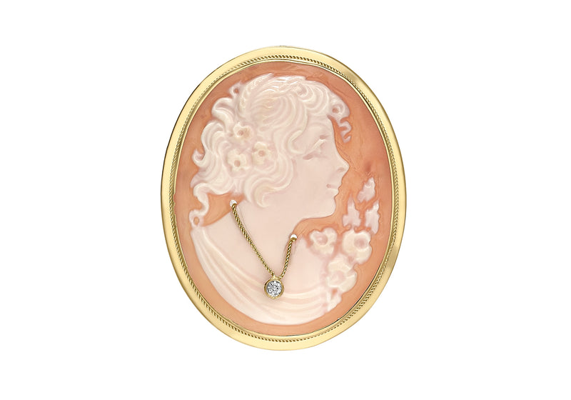 9ct Yellow Gold 0.01ct Diamond Cameo Pendant and Brooch