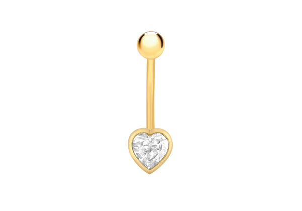 9ct Yellow Gold Zirconia  Heart Belly Bar9