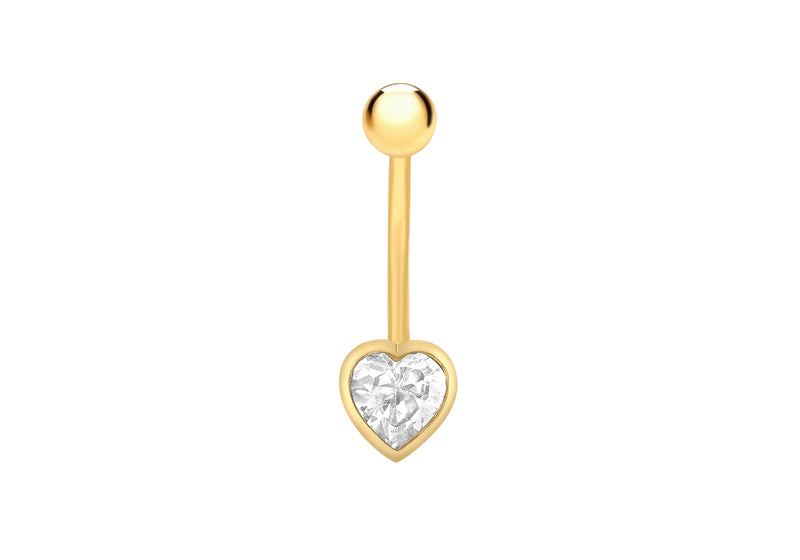 9ct Yellow Gold Zirconia  Heart Belly Bar9