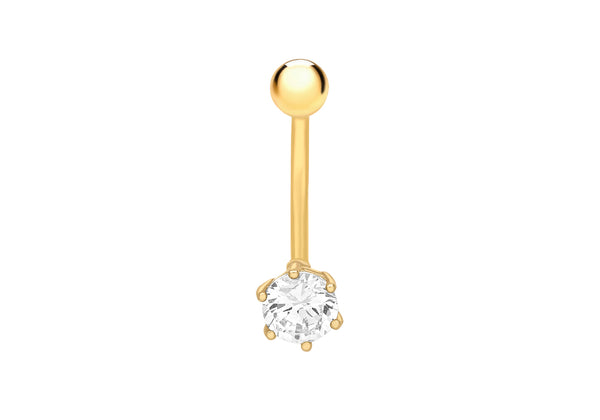 9ct Yellow Gold Round Zirconia  Belly Bar9