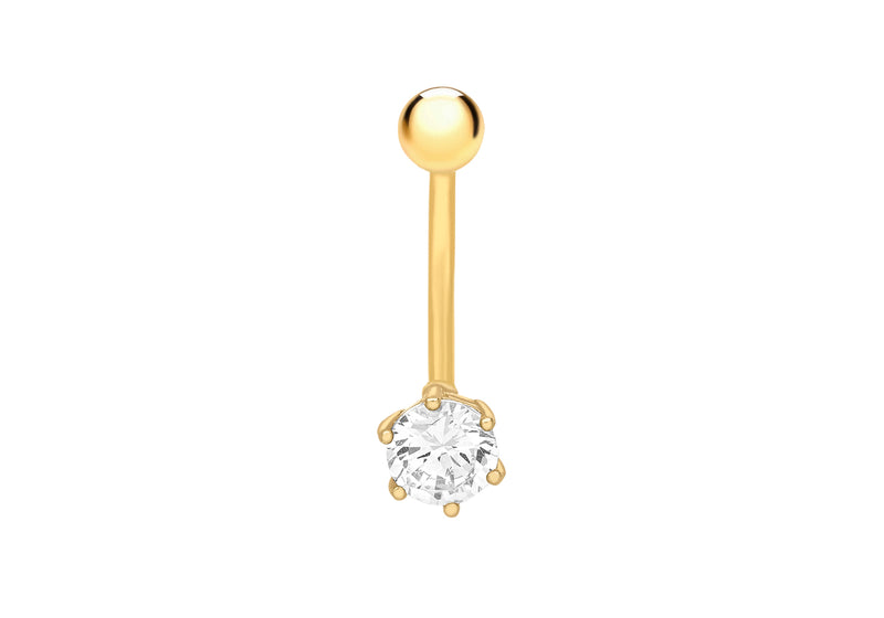 9ct Yellow Gold Round Zirconia  Belly Bar9