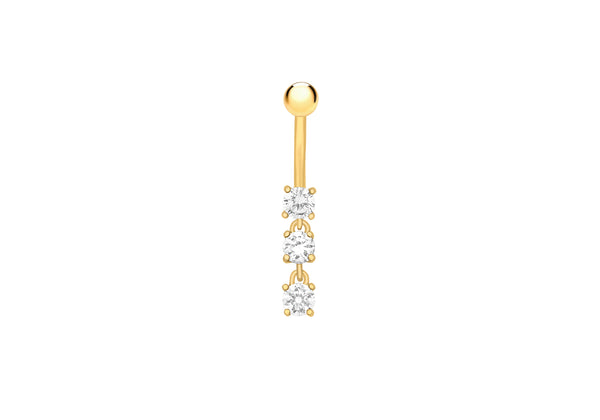 9ct Yellow Gold Triple Zirconia  Dangle Belly Bar9