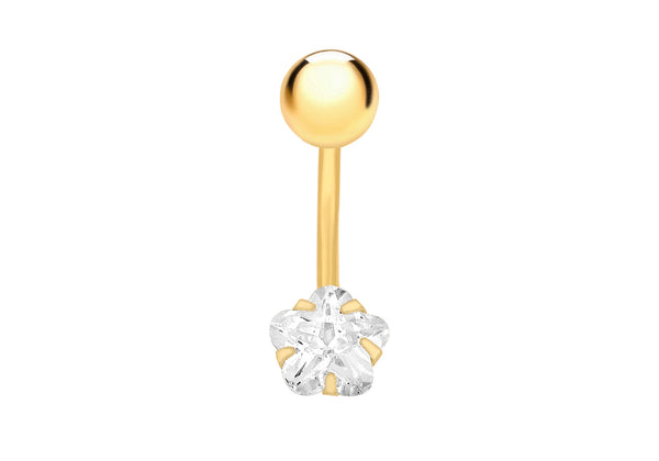 9ct Yellow Gold Zirconia  Star Belly Bar9
