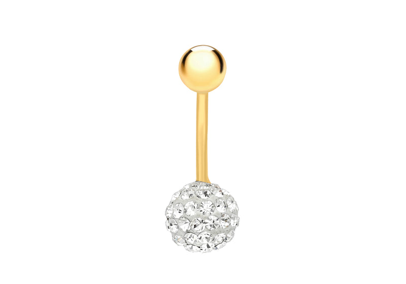 9ct Yellow Gold Round White Crystal Belly Bar9