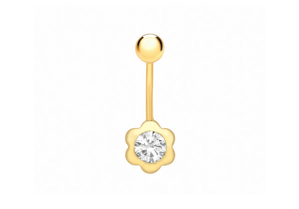 9ct Yellow Gold Zirconia  Flower Belly Bar9