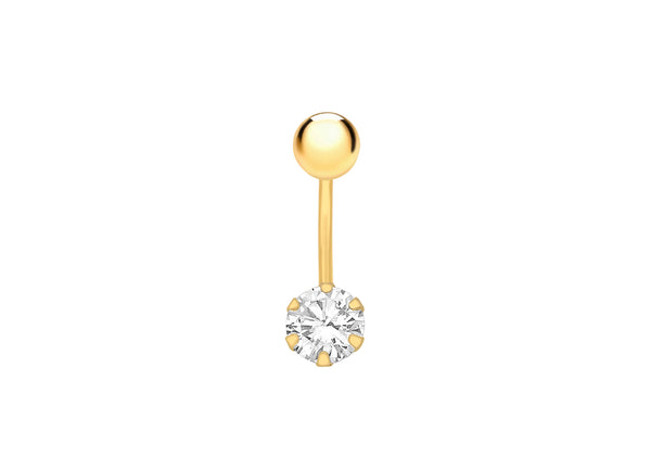 9ct Yellow Gold Round White Zirconia  Belly Bar9