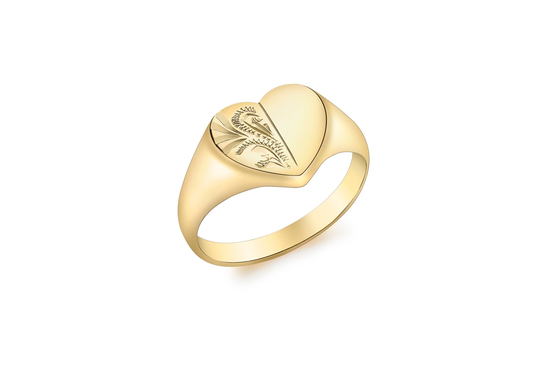 9ct Yellow Gold Half-Engraved 11mm x 10.4mm Heart Signet Ring