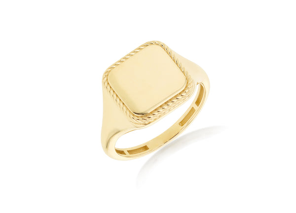 9ct Yellow Gold Square Rope Edge Signet Ring