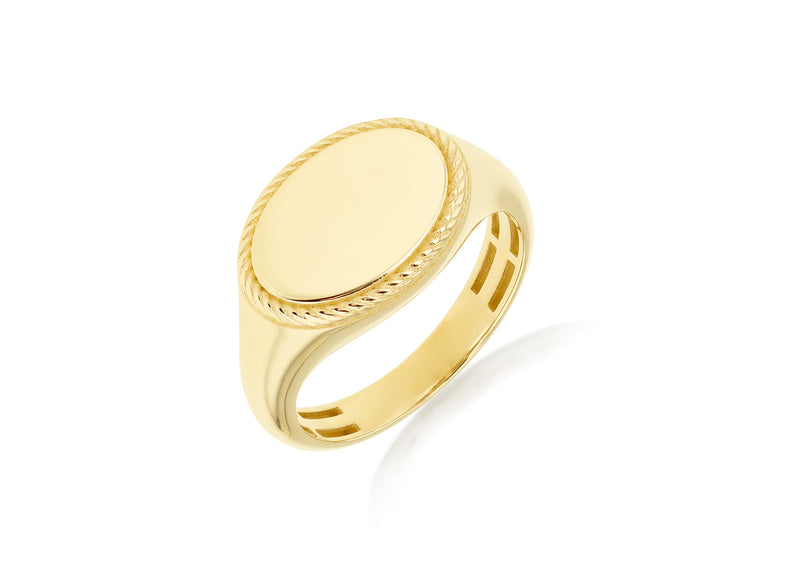 9ct Yellow Gold Oval Rope Edge Signet Ring