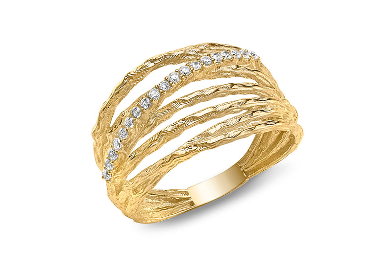 9ct Yellow Gold Zirconia Crossover Diamond Cut Multi Strand Ring ...