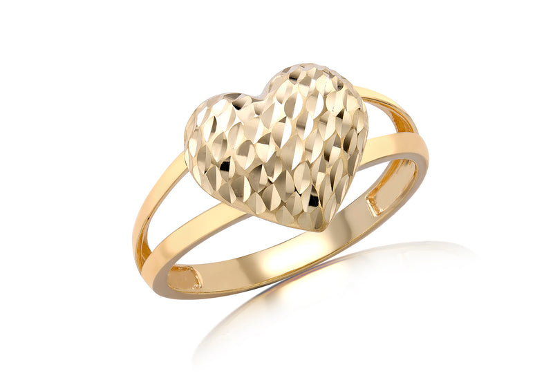 9ct Yellow Gold Diamond Cut Heart Ring