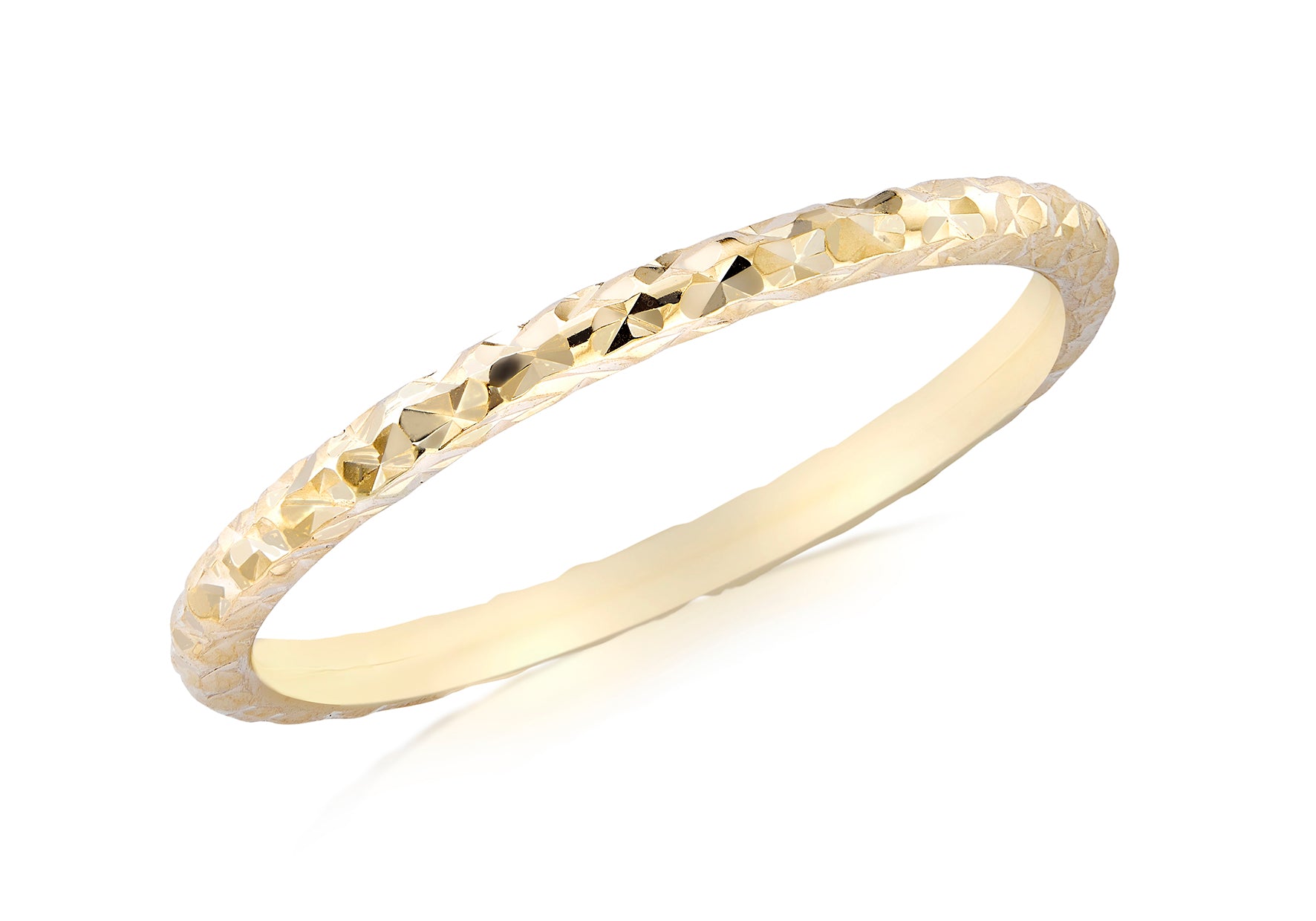 9ct Yellow Gold Diamond Cut Slim Band Stacking Ring