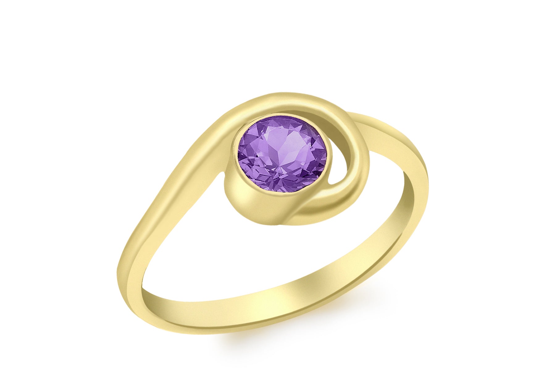 9ct Yellow Gold Round Amethyst Dress Ring