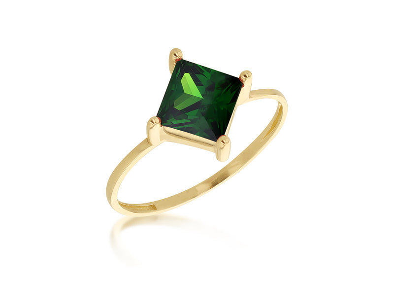 9ct Yellow Gold Princess Cut Green Zirconia Ring