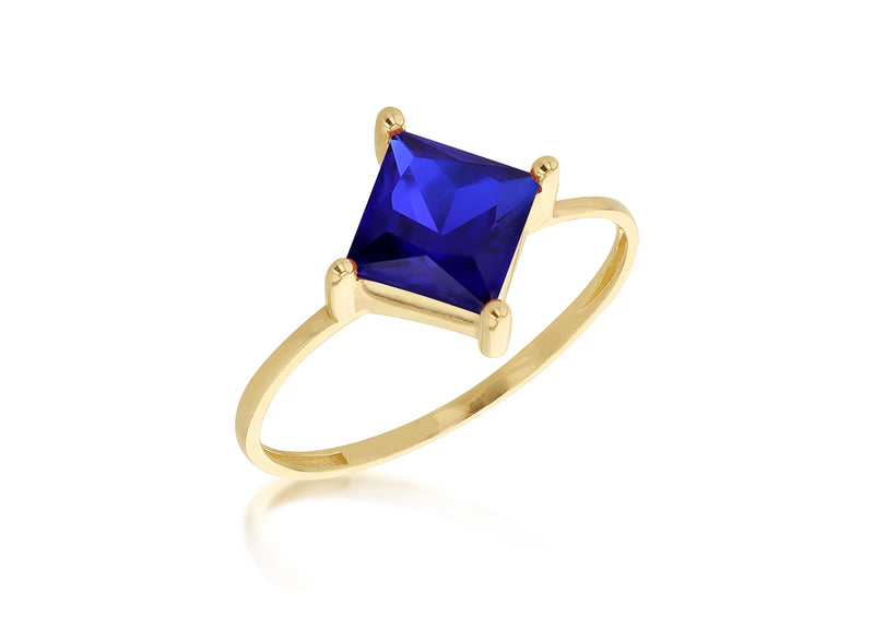 9ct Yellow Gold Princess Cut Blue Zirconia Ring