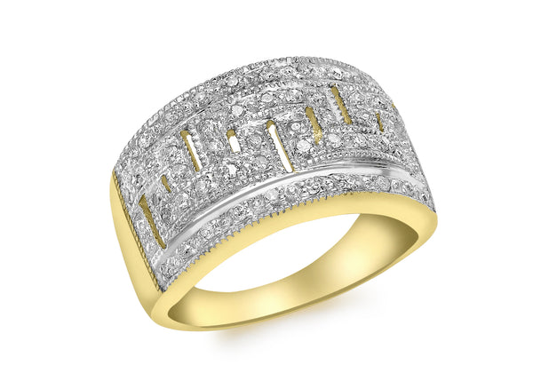 9ct Yellow Gold 0.35t Diamond Greek Key Ring