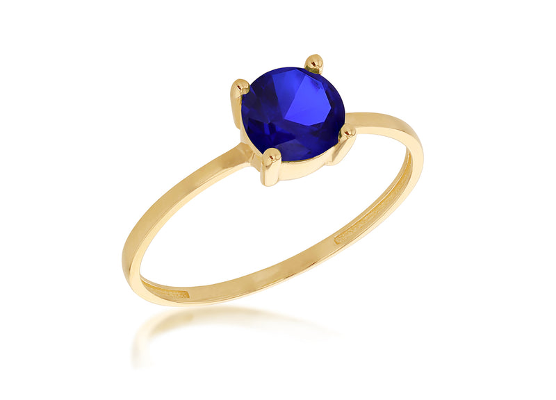 9ct Yellow Gold Round Blue Zirconia Solitaire Ring
