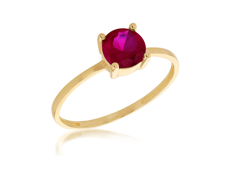 9ct Yellow Gold Round Red Zirconia Solitaire Ring