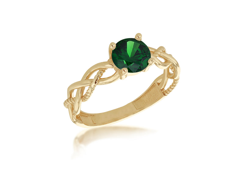 9ct Yellow Gold Green Zirconia Plaited Solitaire Ring