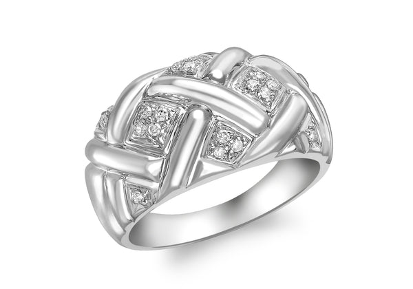 9ct White Gold 0.11t Pave Set Diamond Lattie Ring