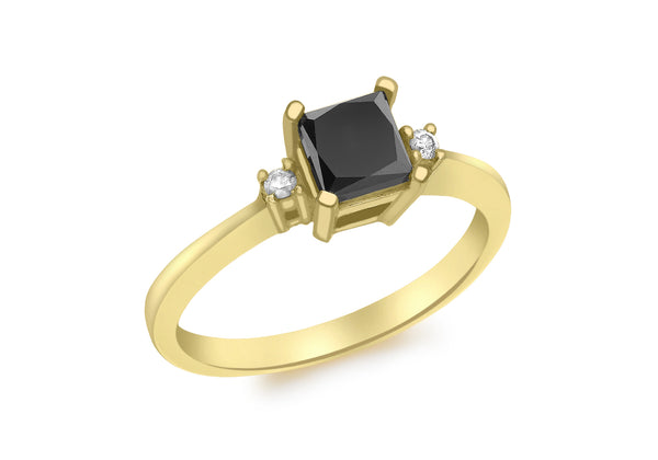 9ct Yellow Gold 0.92t Square Black and White Diamond Ring