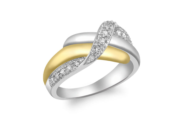 9ct 2-Colour Gold 0.13t Diamond Crossover Ring