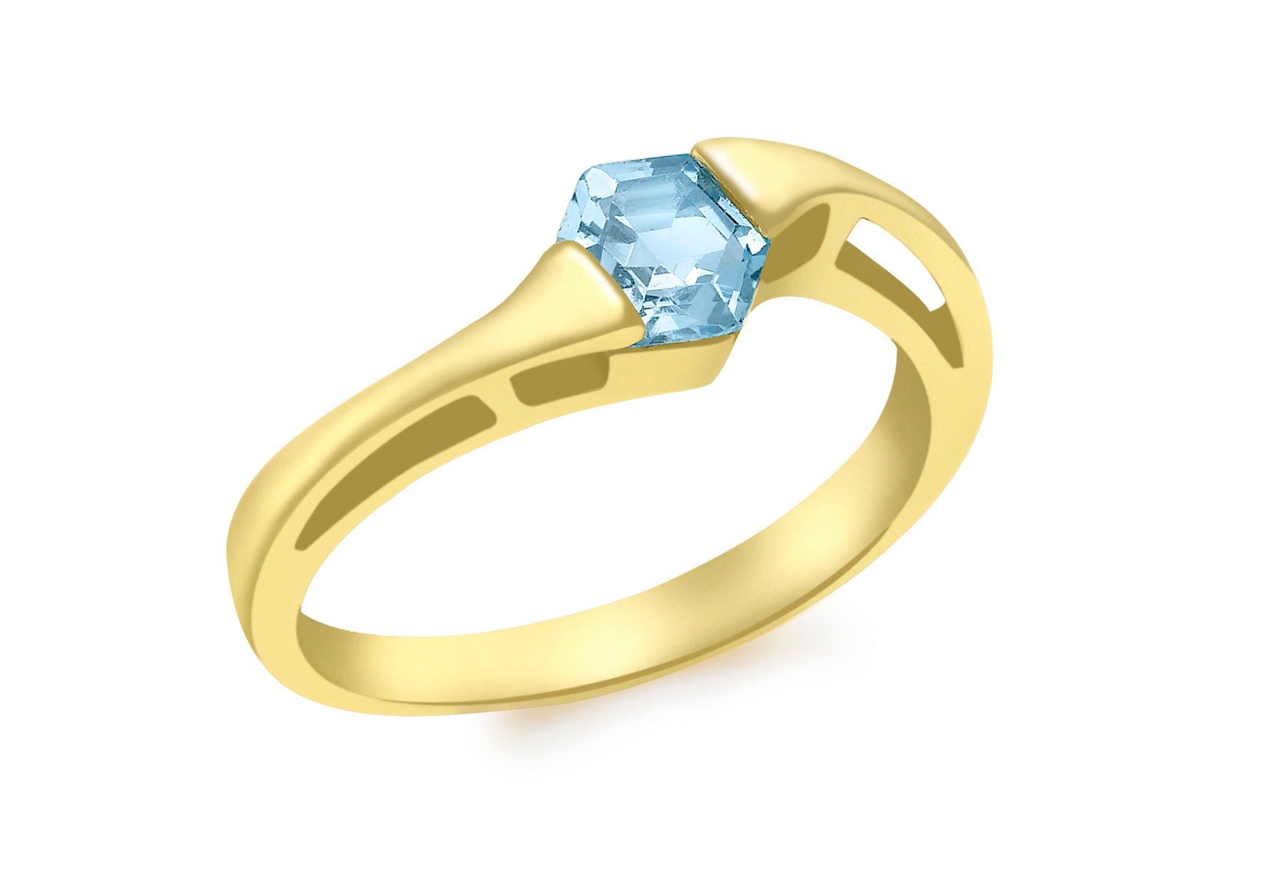 9ct Yellow Gold Hexagonal Blue Topaz Dress Ring