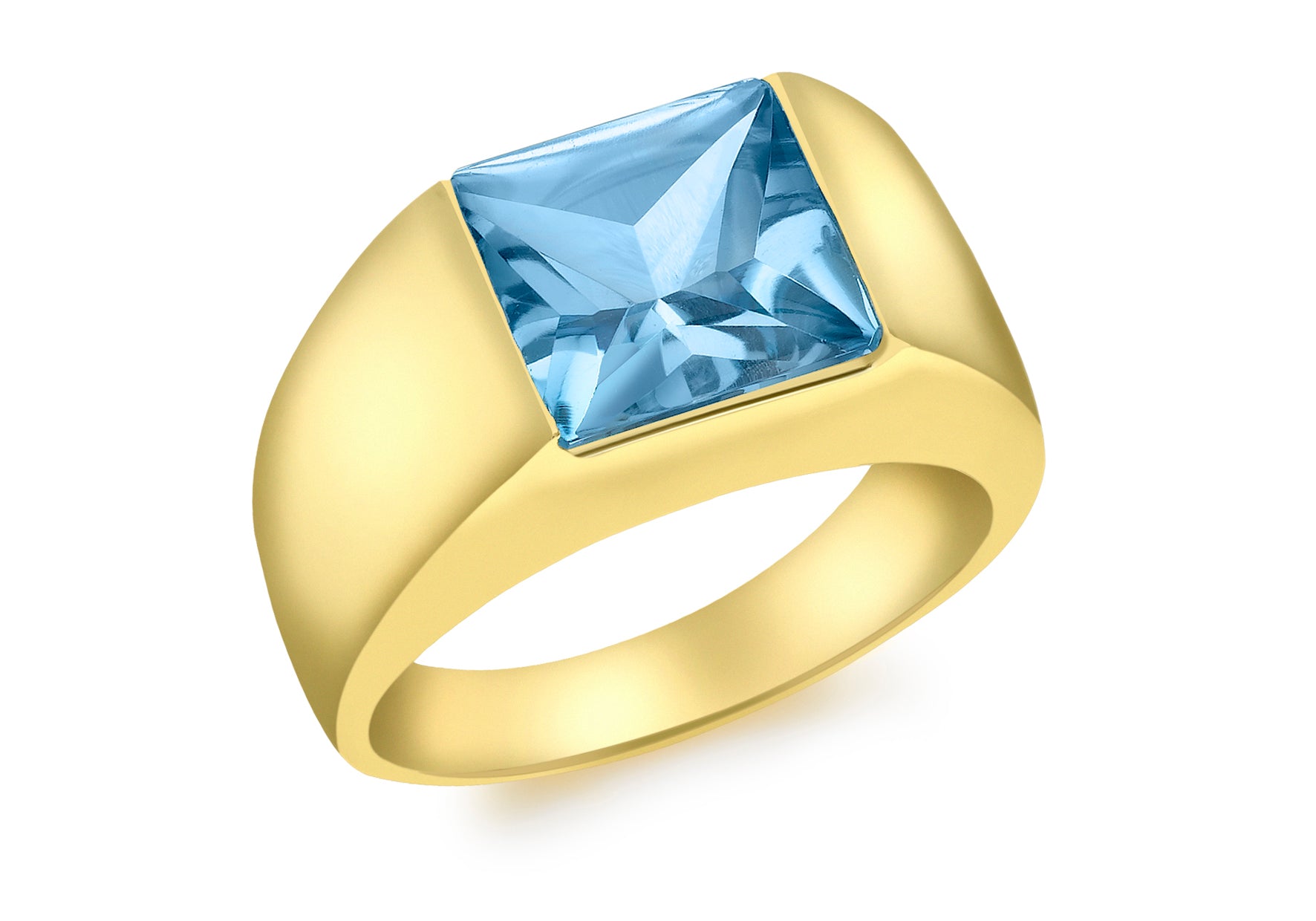 9ct Yellow Gold Large Square Blue Topaz Dress Ring