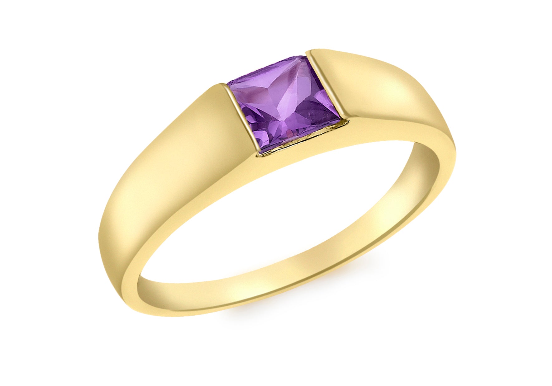 9ct Yellow Gold Square Amethyst Dress Ring