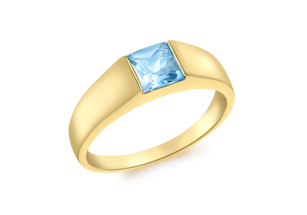 9ct Yellow Gold Square Blue Topaz Dress Ring