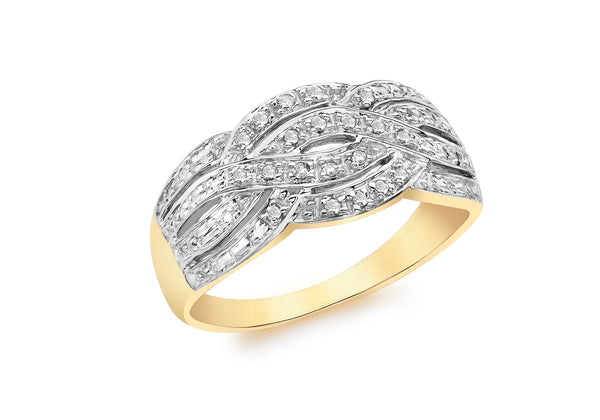 9ct Yellow Gold 0.10ct Diamond Set Woven Ring
