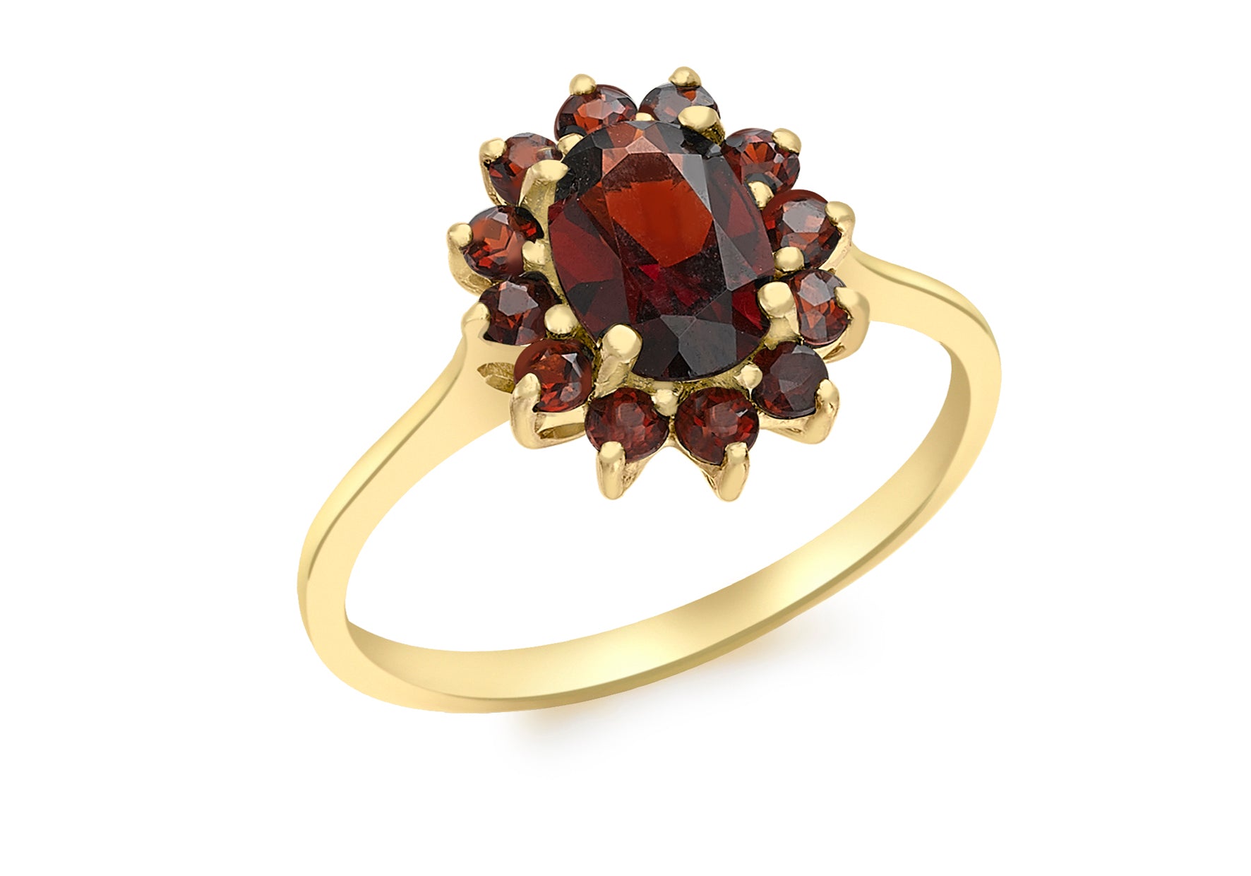 9ct Yellow Gold Garnet Cluster Ring