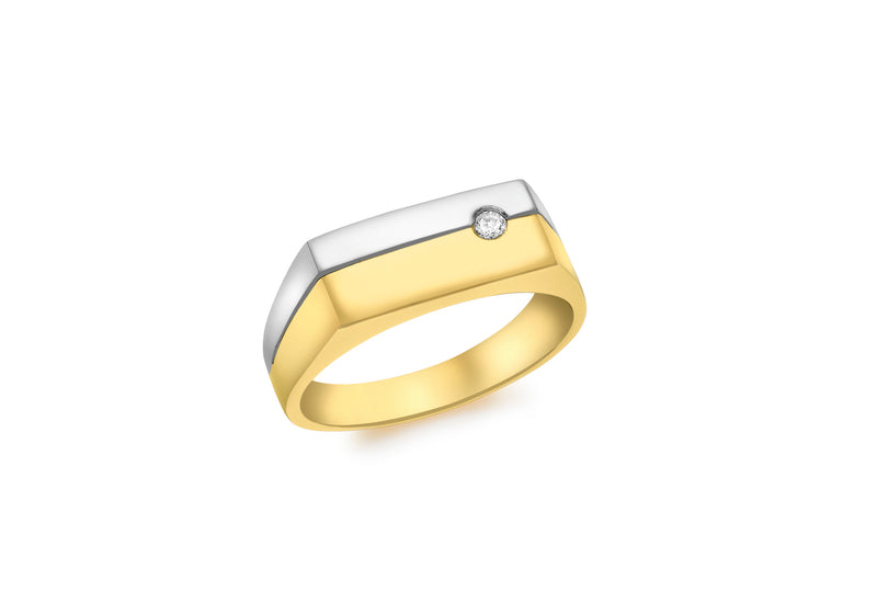 9ct 2-Colour Gold 0.04t Diamond Flush Set Signet Ring