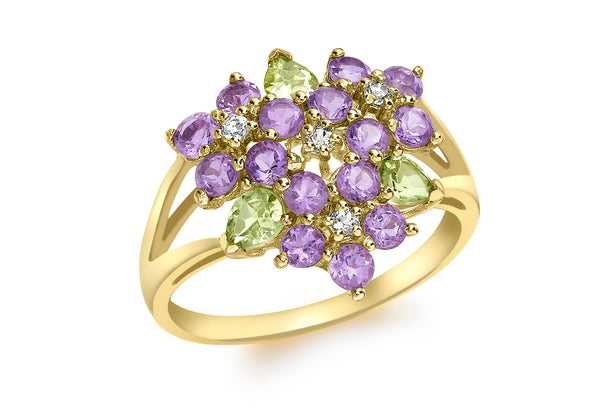 9ct Yellow Gold Amethyst and Peridot Ring