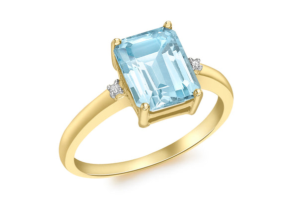 9ct Yellow Gold 0.01t Diamond and Blue Topaz Rectangular Ring