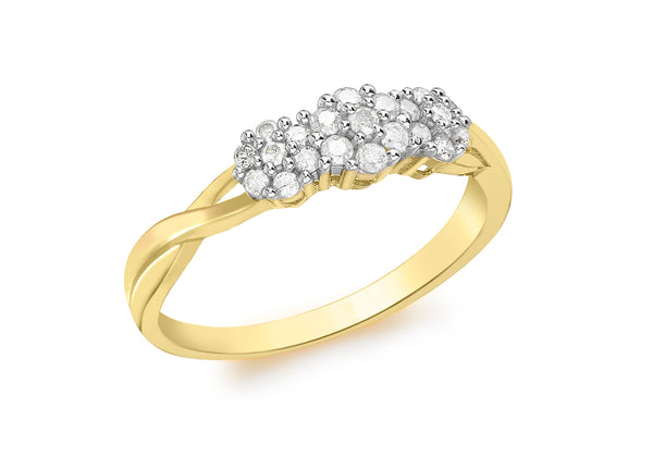 9ct Yellow Gold 0.50ct Diamond Triple Cluster Ring