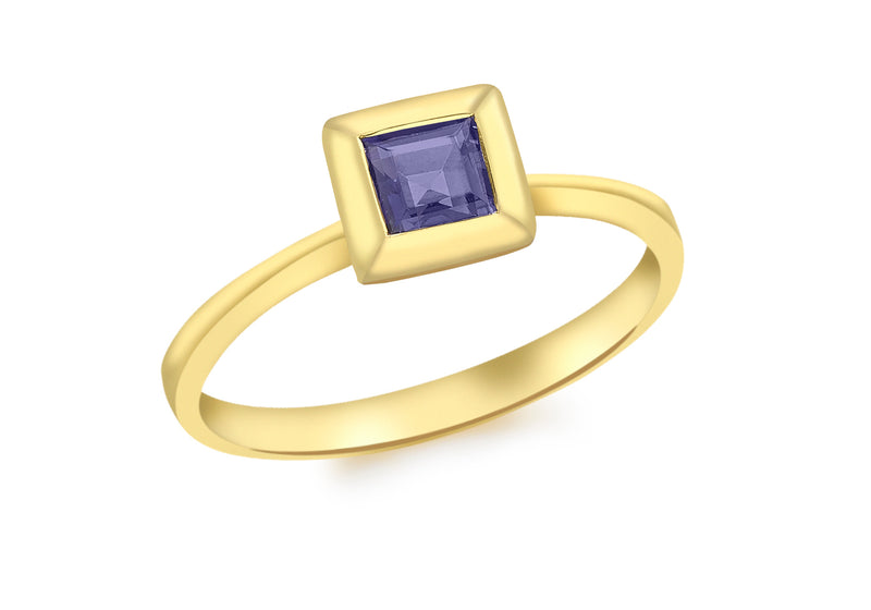 9ct Yellow Gold Square Iolite Ring