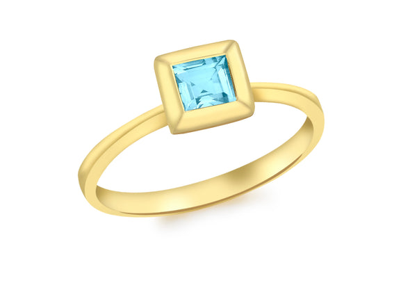 9ct Yellow Gold Square Blue Topaz Ring
