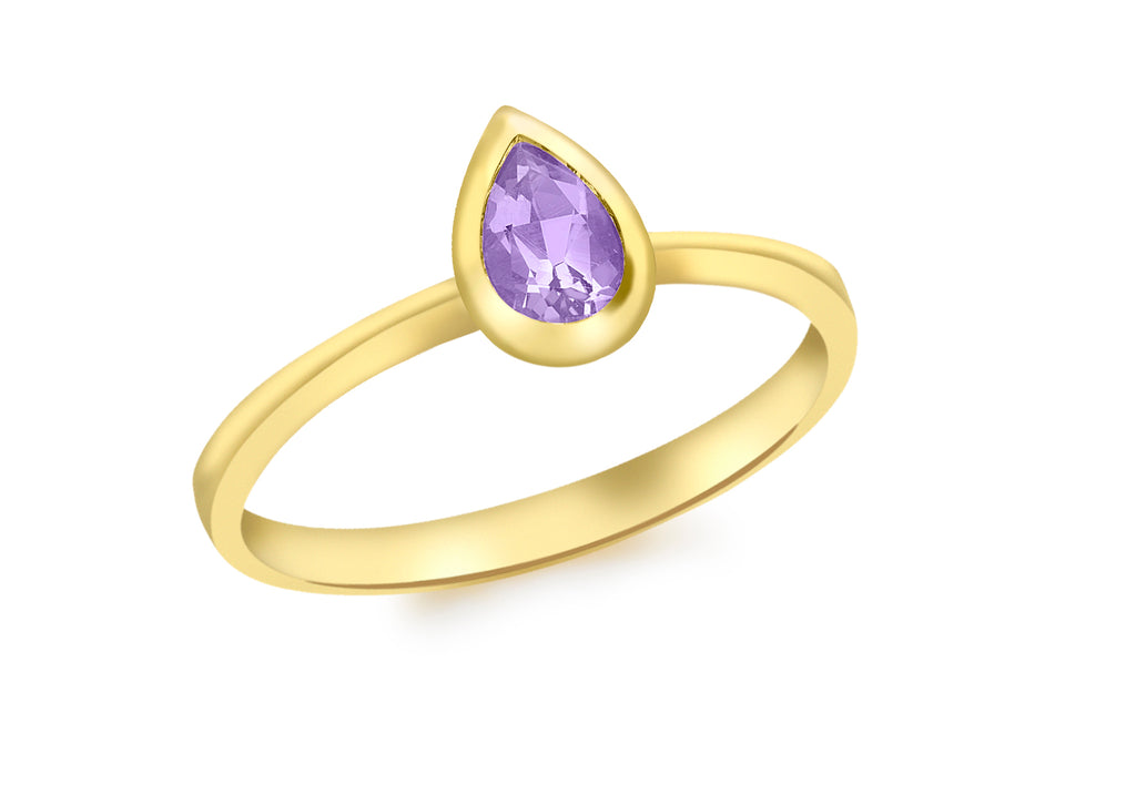 9ct Yellow Gold Teardrop Amethyst Ring